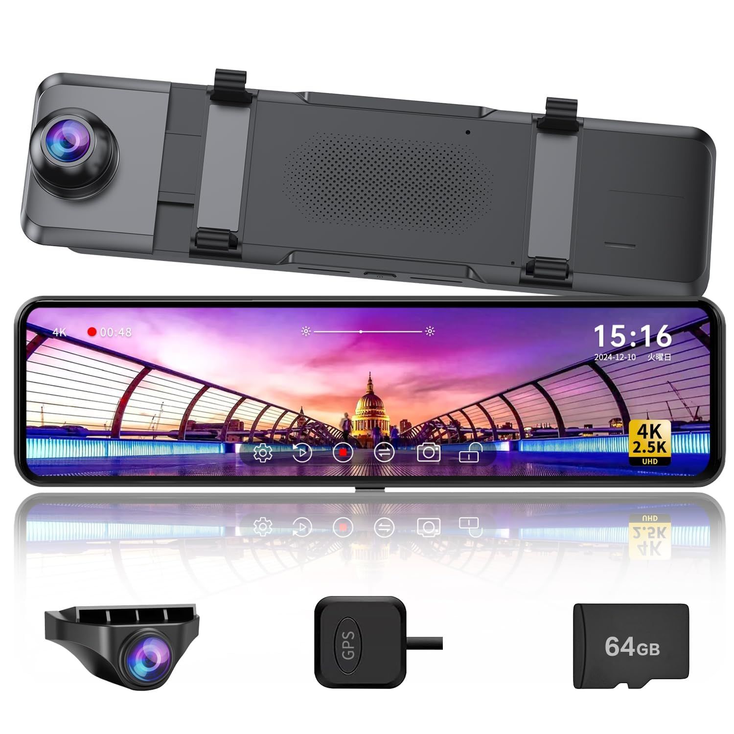 新品未使用】4K UHD ドライブレコーダー ミラー型 GPS搭載 Amazon.co