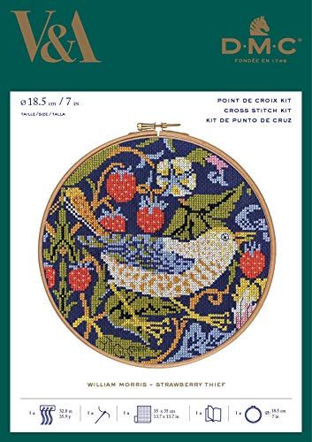 新品 ディーエムシー (DMC) 輸入刺しゅうキット 『William Morris (ウィリアム・モリス) HOOPS Strawberry Thief (いちご泥棒) 』 直径18cm BL1174 77/361-03-229