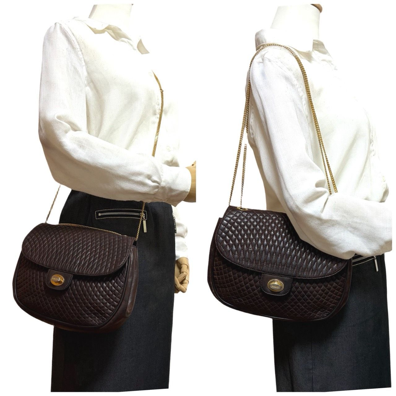 BALLY バリー 2WAY ハンドバッグ ゴールド レザー ヴィンテージ 希少✤【BALLY／バリー】2wayチェーン ショルダーバッグ／レザー
