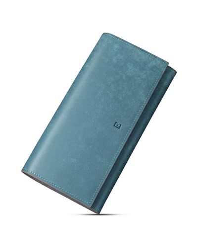 [Kawaoto] 財布 メンズ 長財布 本革 プエブロレザー 大容量 カード18枚 かぶせ型 小さい長財布 ファスナー 春財布 プレゼント (紺色)/
