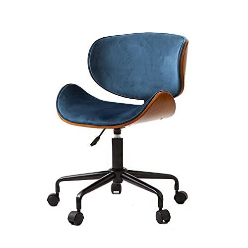 ヤマソロ デスクチェア 曲木チェア オフィスチェア 疲れにくい 腰痛 昇降 回転 コンパクト おしゃれ チェア 椅子 木製 ベロア Smil スミール 42-952 ネイビー|ブラウン |
