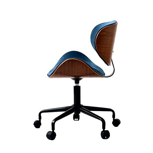  ヤマソロ デスクチェア 曲木チェア オフィスチェア 疲れにくい 腰痛 昇降 回転 コンパクト おしゃれ チェア 椅子 木製 ベロア Smil スミール 42-952 ネイビー|ブラウン | パソコンチェア オフィスチェア ワークチェア 椅子 チェア