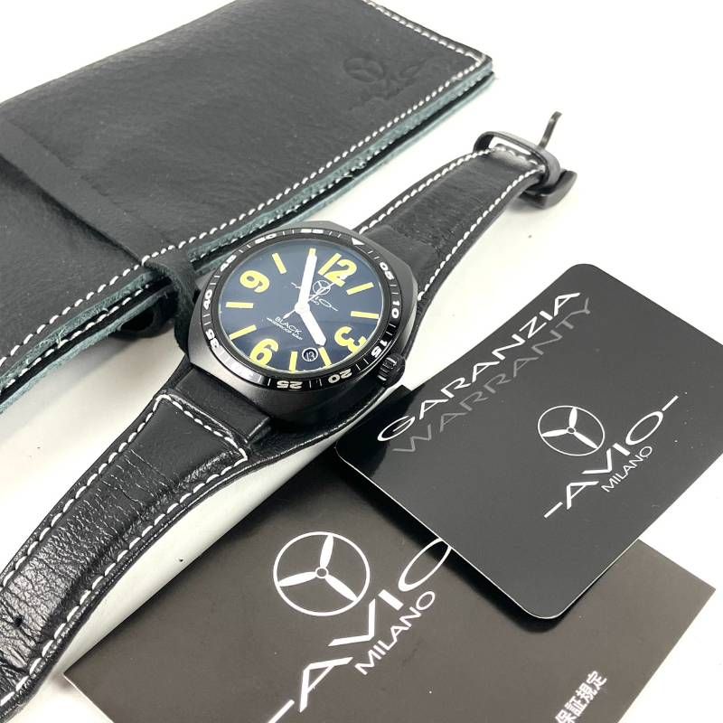 MONTRES DE LUXE BLACK AVIO レザーベルト ミリタリー パイロット 