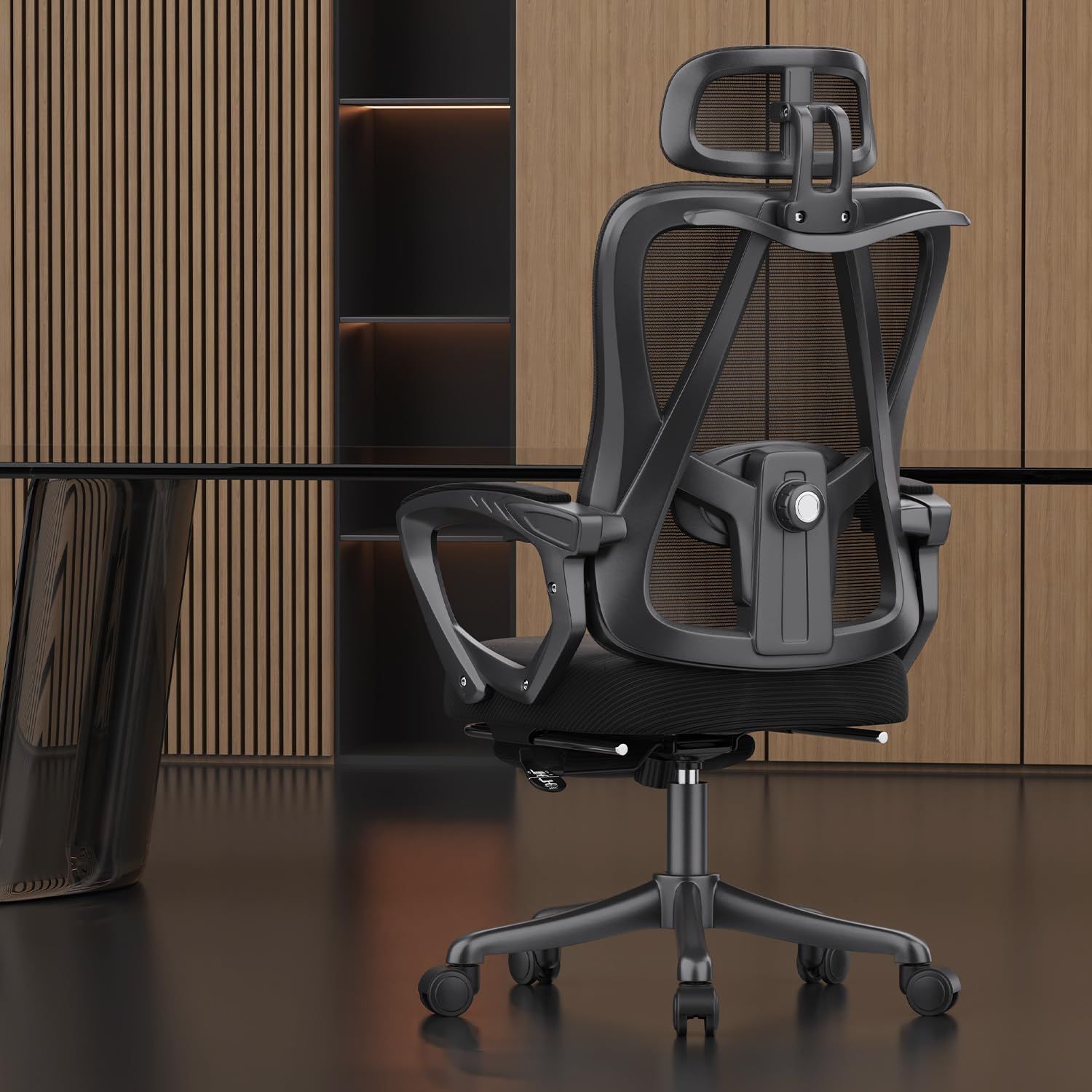 公式 Lomurae オフィスチェア メッシュ ハイバック フットレスト付き 135°リクライニング デスクチェア 調節 ランバーサポート ヘッドレスト 静音キャスター 耐荷重150kg 在宅ワーク ブラック|