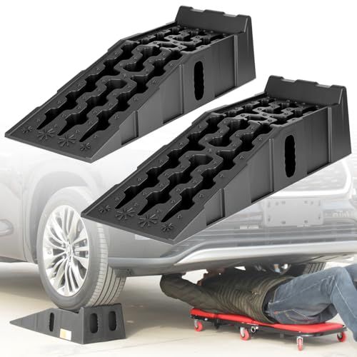 OULEME カースロープ タイヤスロープ 7t高耐荷重 整備用 積み重ね可能 ジャッキ補助 油圧ジャッキ 代替 SUV/ジープ/バン/トラック対応可能 軽量 2個 （905x305x215mm）【送料無料】【☆Yuki☆Shop】 9,180円