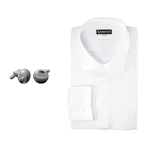 新品 [スマートビズ] 完全ノーアイロンワイシャツ カフス セット プレミアムニットシャツ 形態安定 ストレッチ カフス付き おしゃれ メンズ 3.セミワイドカラー 丸カフス
