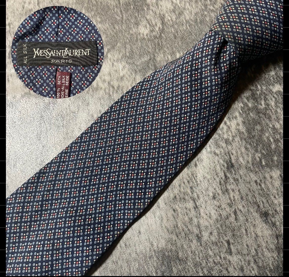 YVES SAINT LAURENT ネイビー シルク ネクタイ[MSE497]-今売れている 