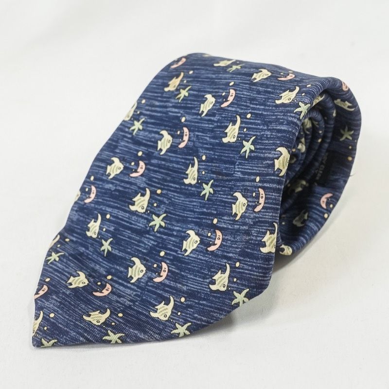 新品 エルメス スターフィッシュ柄 シルクネクタイ 上品ブルー 箱付き HERMES エルメス ネクタイ シルク100% 魚柄 フィッシュ 海 星 スター