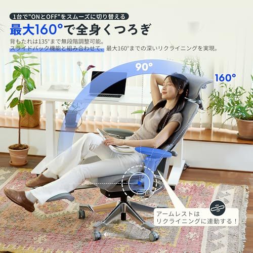 前傾姿勢に対応 背もたれの高さ調節