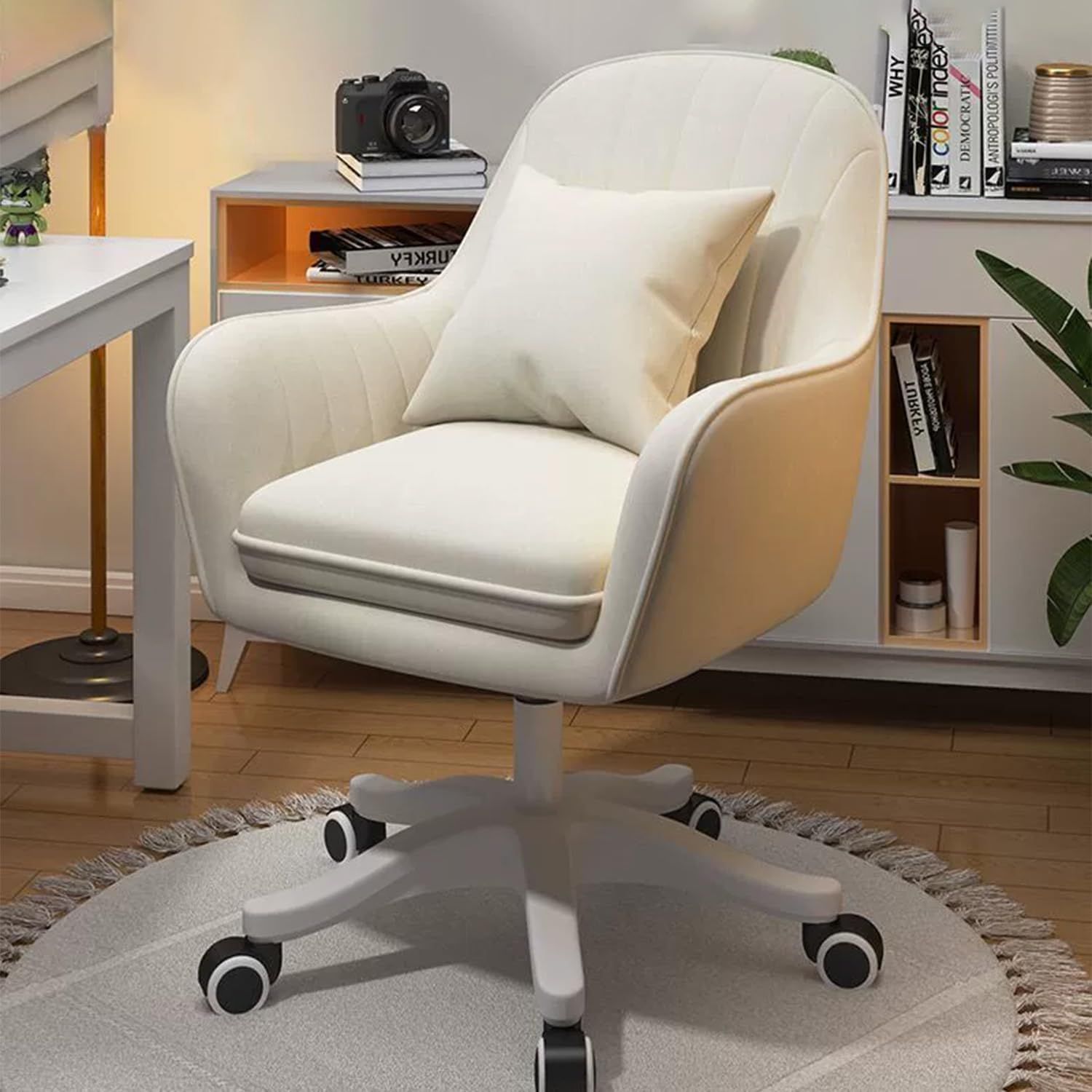 デスクチェア ベロア 可愛い おしゃれ ふわふわ ドレッサーチェア 背もたれ メイクアップチェア キャスター付き 360°自由回転デスクチェア 昇降機能付き 在宅ワーク 椅子|