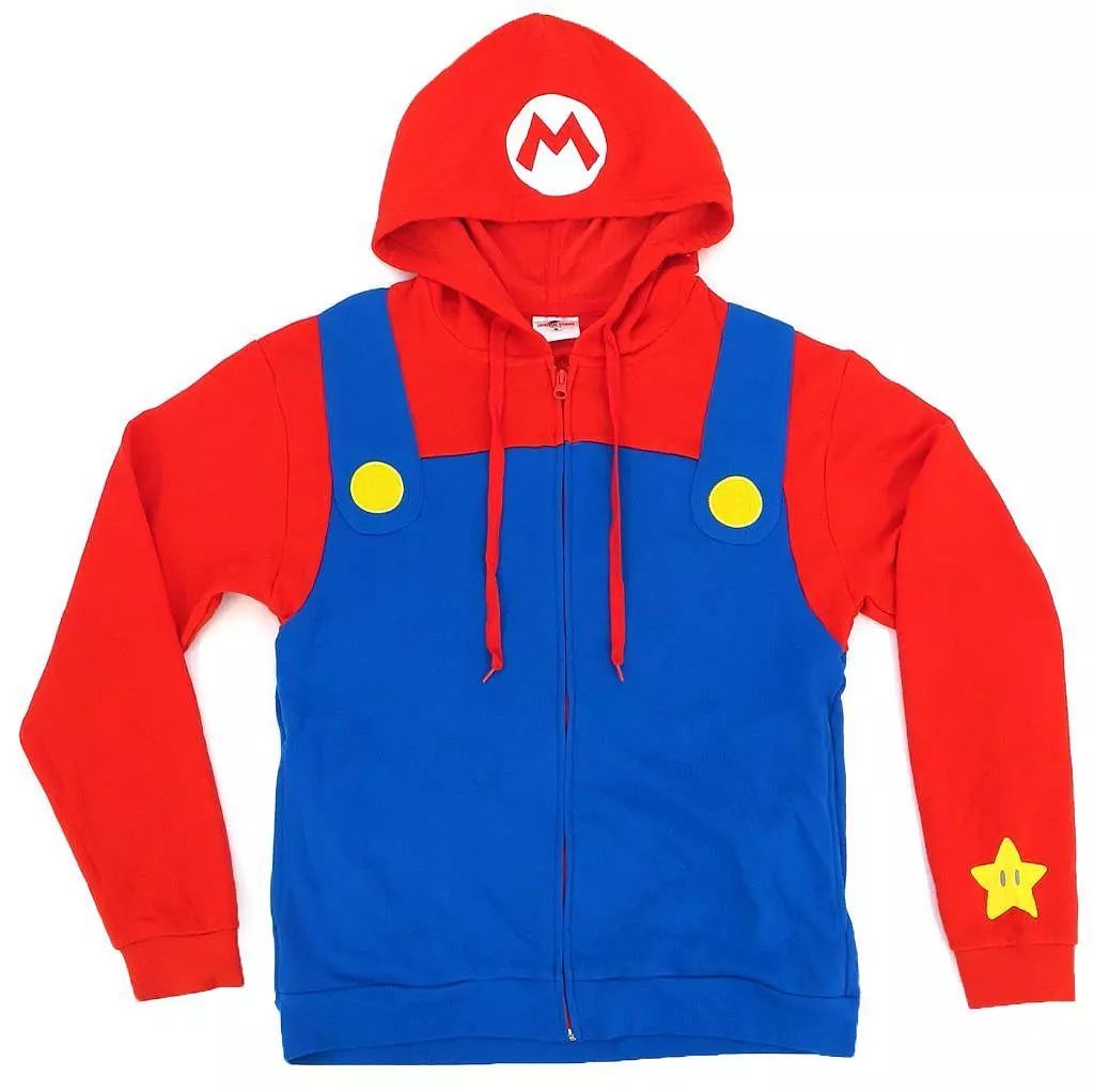 中古】衣類 マリオ パーカー レッド×ブルー Lサイズ 「スーパーマリオ