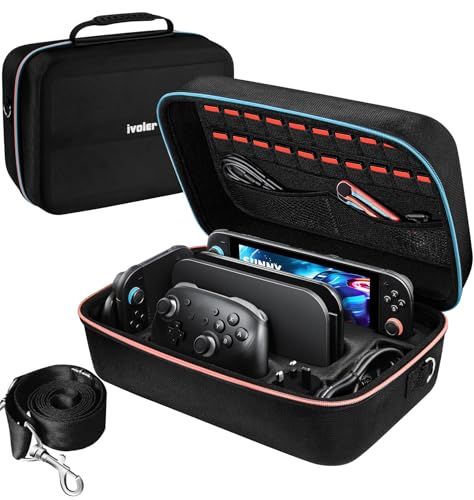 【Switch 2 モデル対応】 iVoler Switch 2 ケース スイッチ ケース 収納 防水 防塵 防汚 耐衝撃 全面保護 大容量 な収納力 持ち運び便利 ポーチ コントローラー/カード/ドック/ケーブル全部収納可能,ブラック/