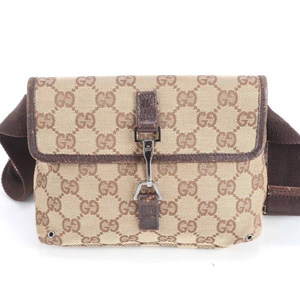 グッチ GGキャンバス 92543 レザー 2WAY ボディバッグ 斜め掛け ボディ ウエストポーチ ショルダー メンズ レディース RWM DP11-9【中古】