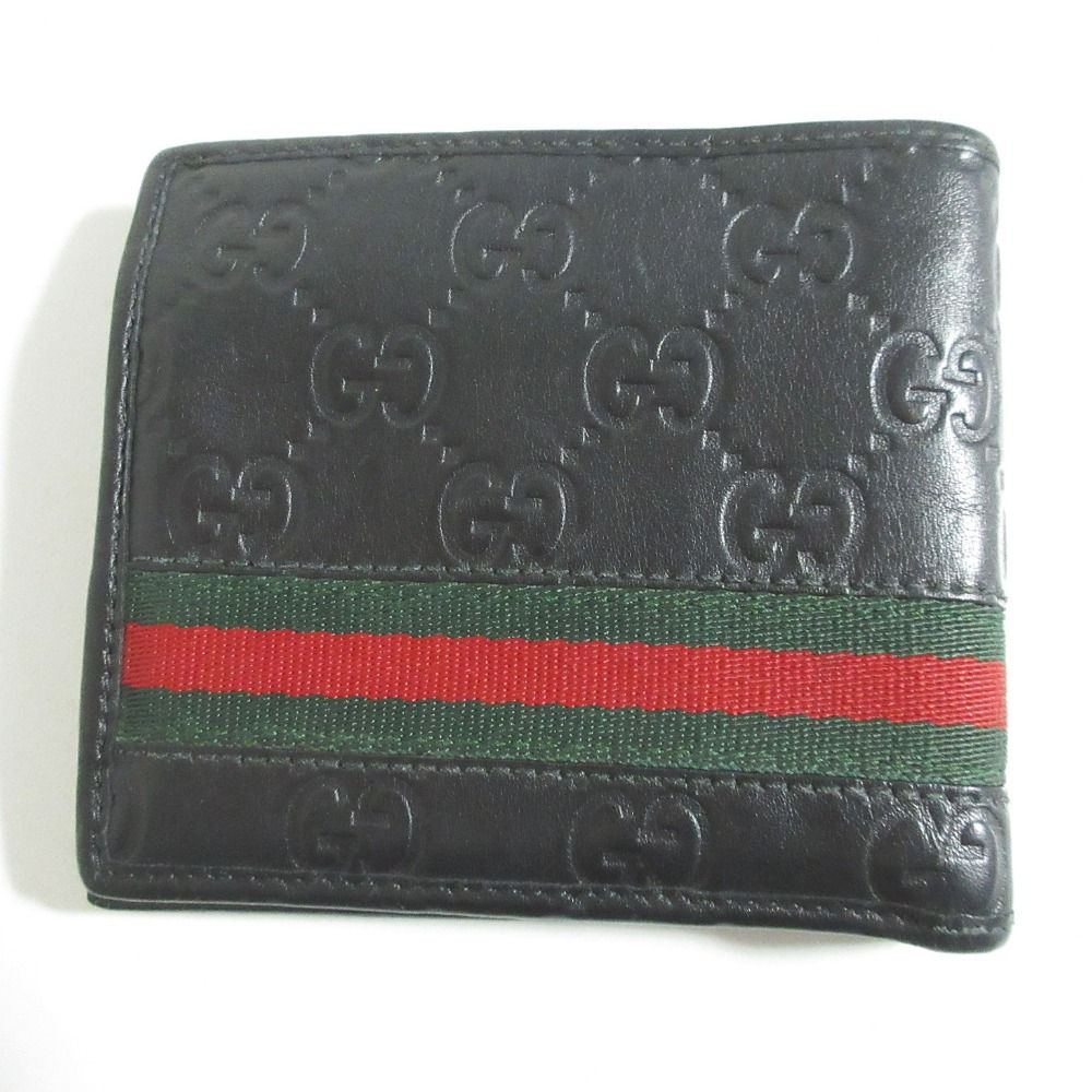 良品 GUCCI グッチ シマレザー GG柄 シェリーライン 二つ折り財布