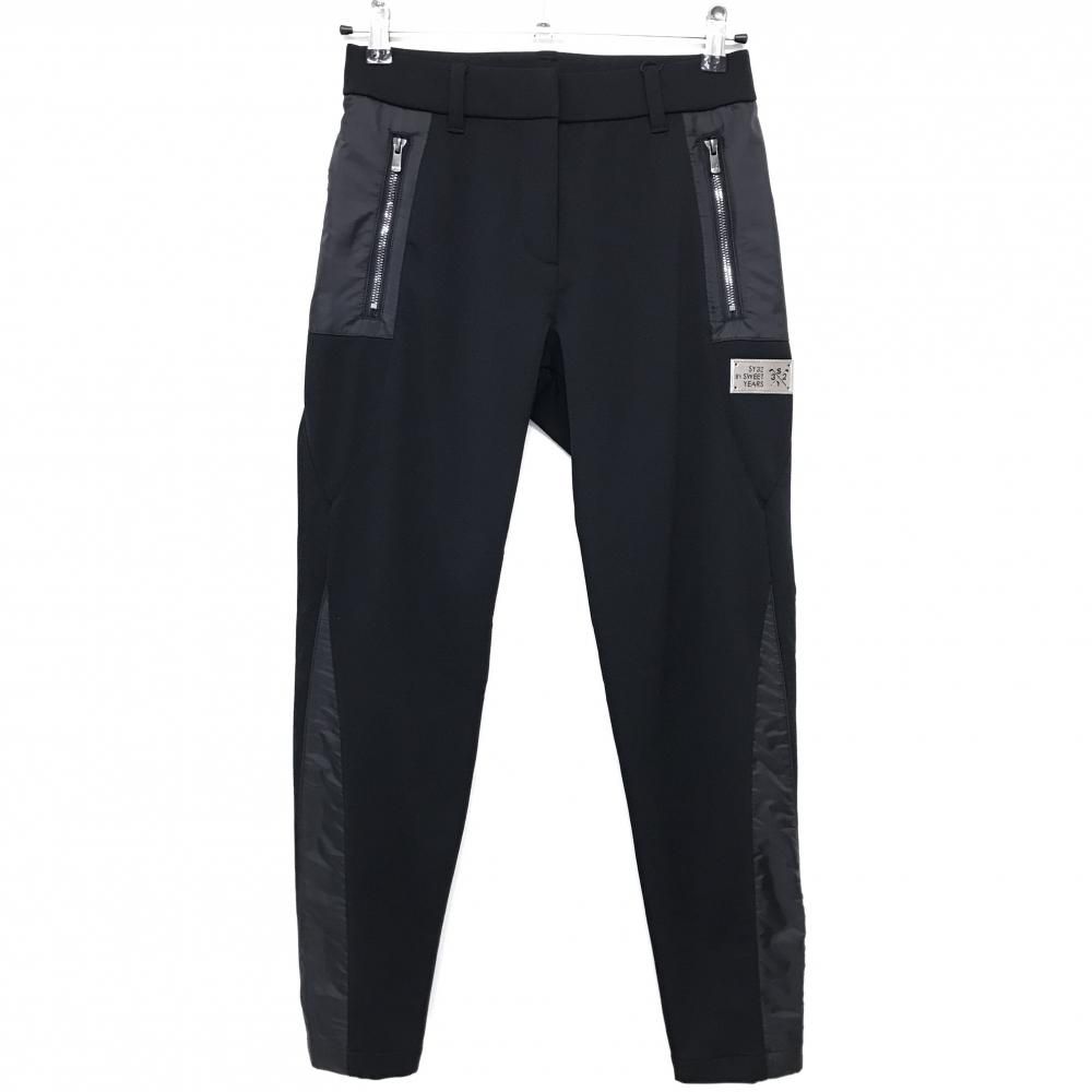新品】SY32 パンツ 黒 サイドロゴ ストレッチ レディース S 新品】SY32 パンツ 黒 サイドロゴ ストレッチ レディース S
