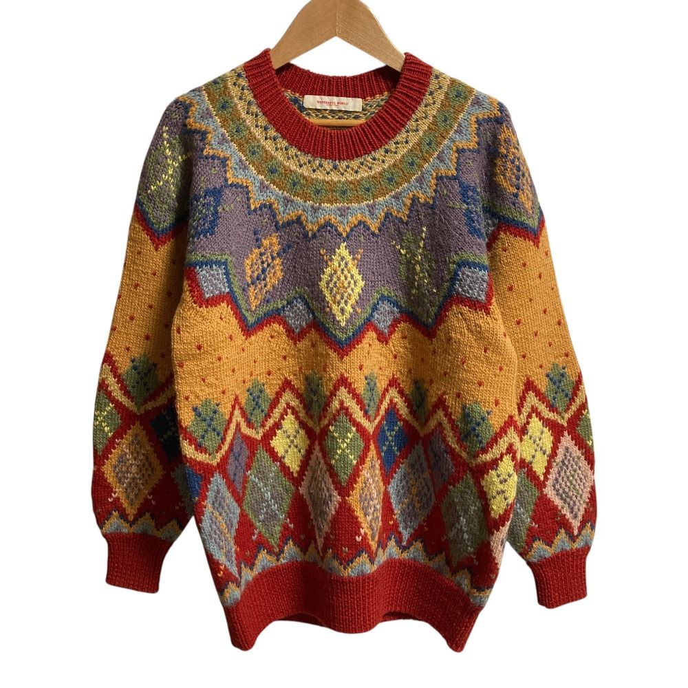 良品 WONDERFUL WORLD ワンダフルワールド 総柄 ウール ニット セーター マルチカラー レディース 古着 中古 USED 良品 WONDERFUL WORLD ワンダフルワールド 総柄 ウール ニット