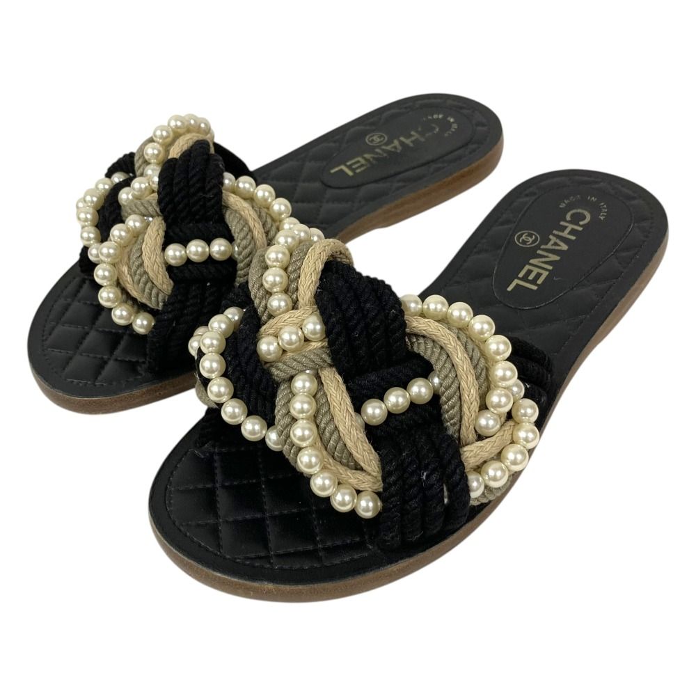 良品 CHANEL シャネル レザー パールロープ マトラッセフラット 良品 CHANEL シャネル レザー パールロープ マトラッセフラット