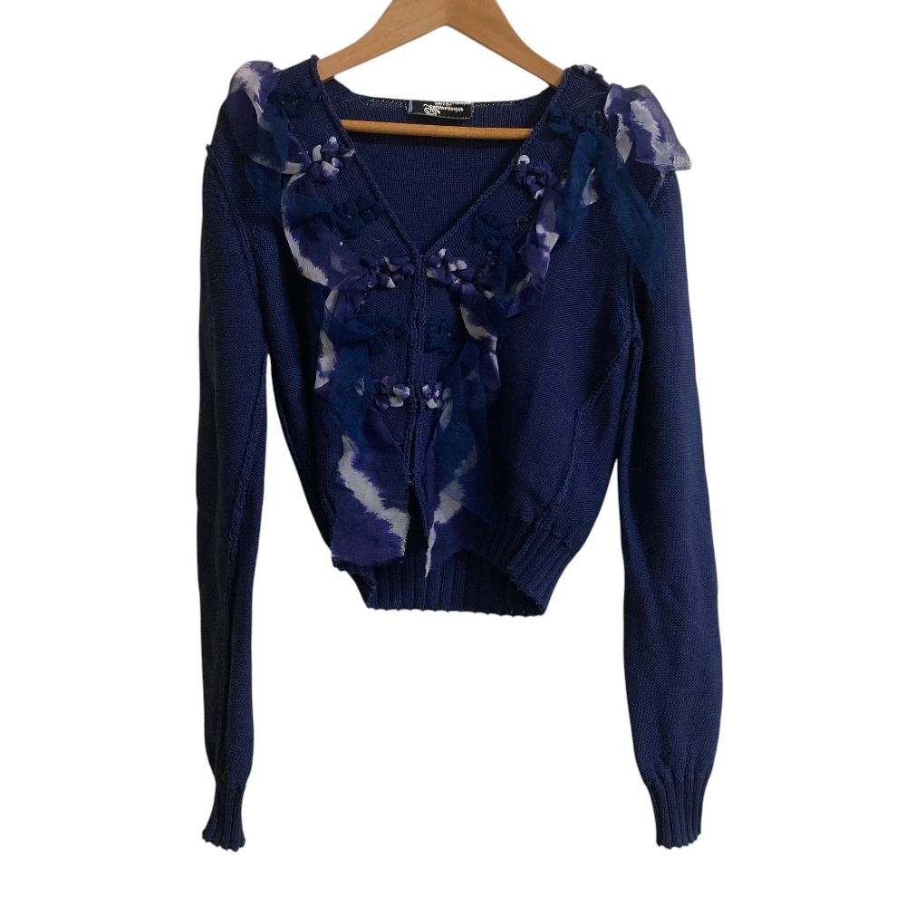 美品 Blumarine ブルマリン ネイビー リボン装飾 ニットカーディガン 美品 Blumarine ブルマリン フリル クロップド ニットカーディガン