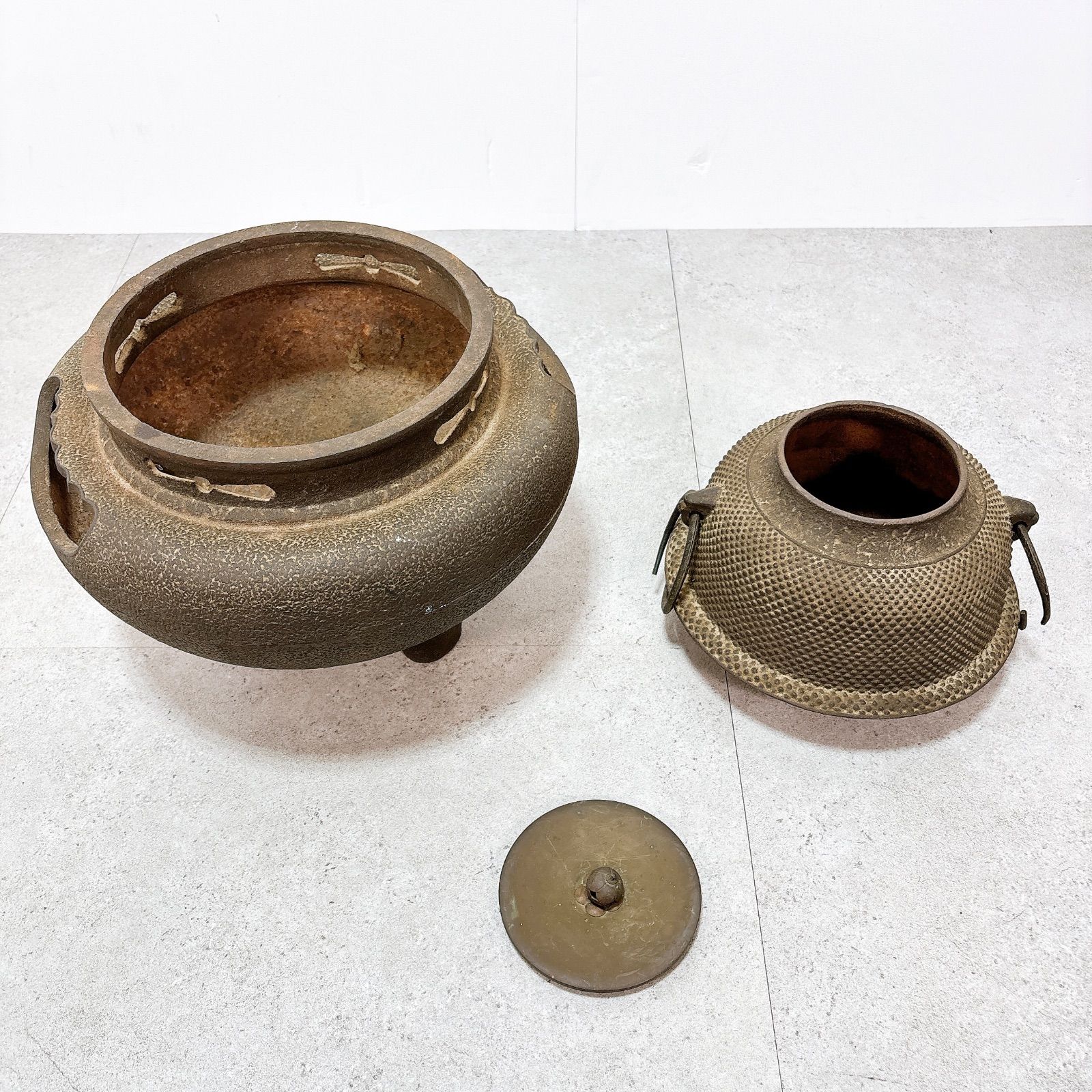 茶釜 風炉釜 風炉 茶道具 鉄製 茶道 炉釜 釜環付 蓋付 五徳不要 炉壇