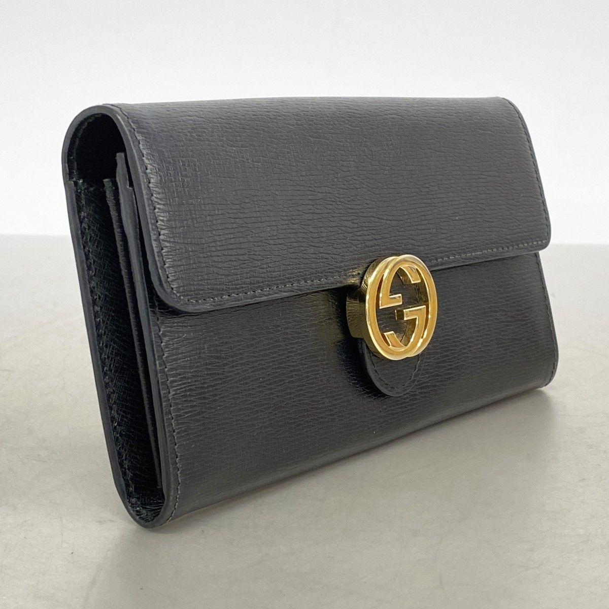 GUCCI◇長財布/レザー/YLW/無地/369663/インターロッキングG/スナップ
