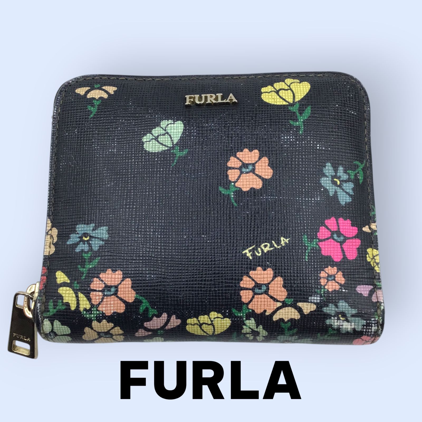 FURLA フルラ 花柄 二つ折り財布】フラワープリント ラウンド 