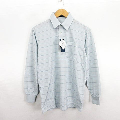 Aderos ポロシャツ 長袖 チェック 涼感 ドライタッチ ウォッシャブル 麻混 S グレー ※EKM