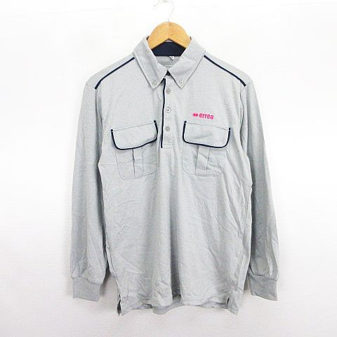 errea ポロシャツ 長袖 ボタンダウン ロゴ M グレー ※EKM