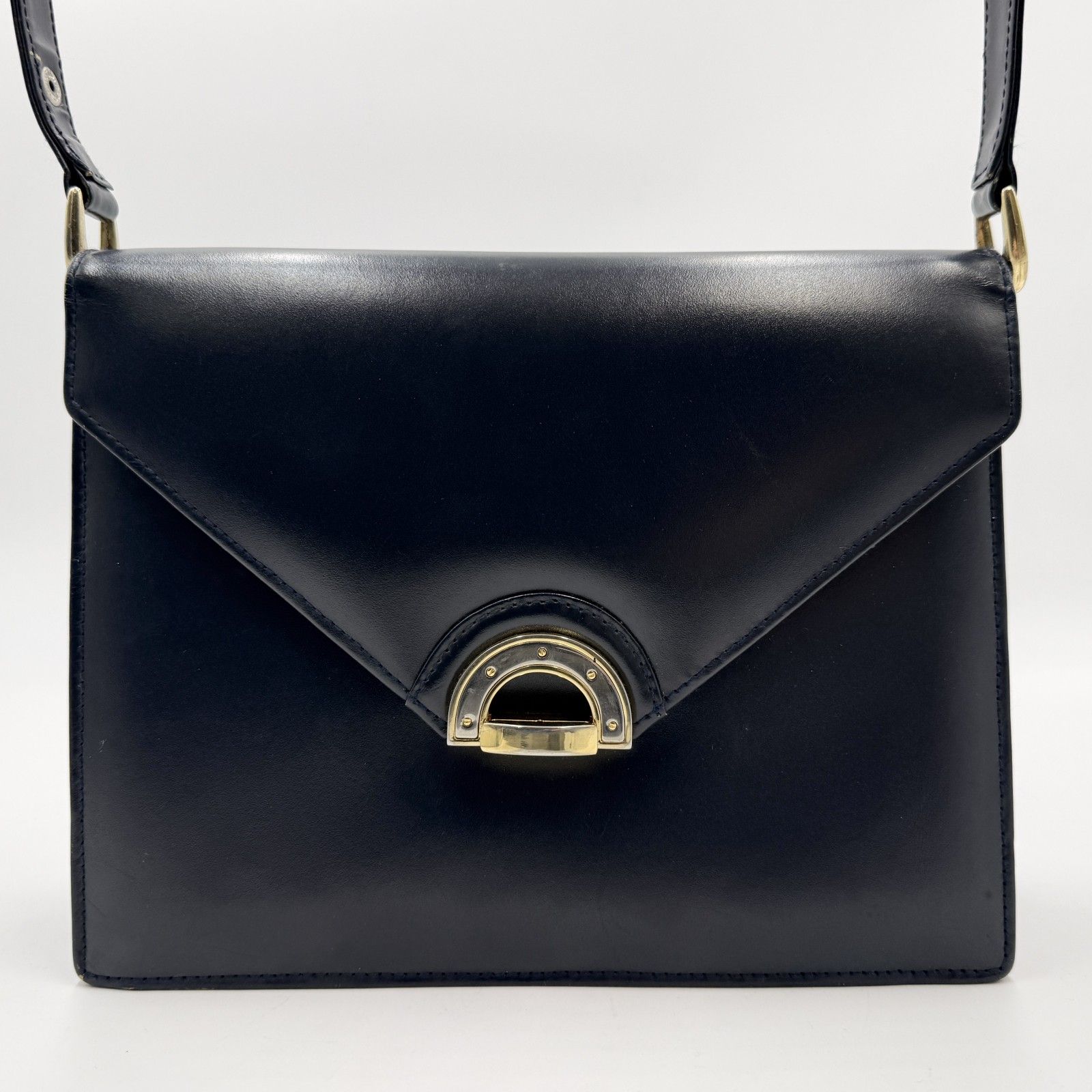 CELINE（セリーヌ）ヴィンテージ レザー ショルダーバッグ ネイビー