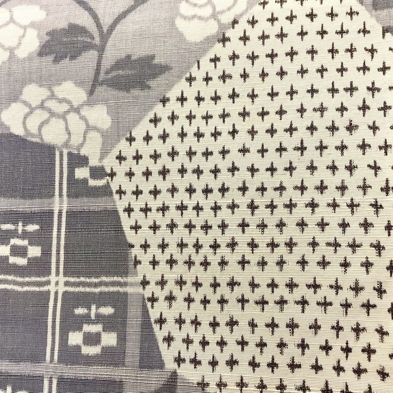 7273］袋帯 花唐草絣吉祥文様 紬地 全通 未仕立て 【藍染】正絹袋帯『