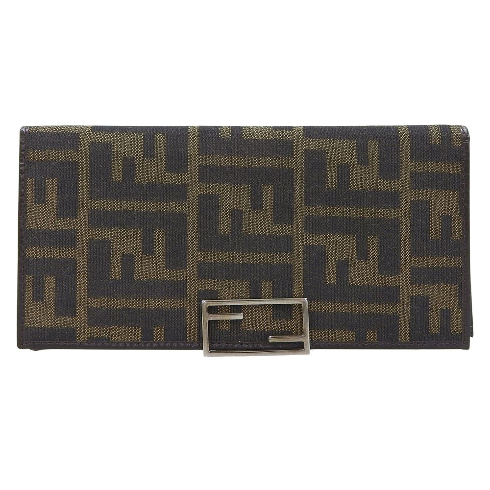 【美品】FENDI 長財布 ズッカ柄 FF ロゴ金具 フラップ キャンバス 本物保証】 フェンディ FENDI ズッカ柄 長財布 15827 キャンバス