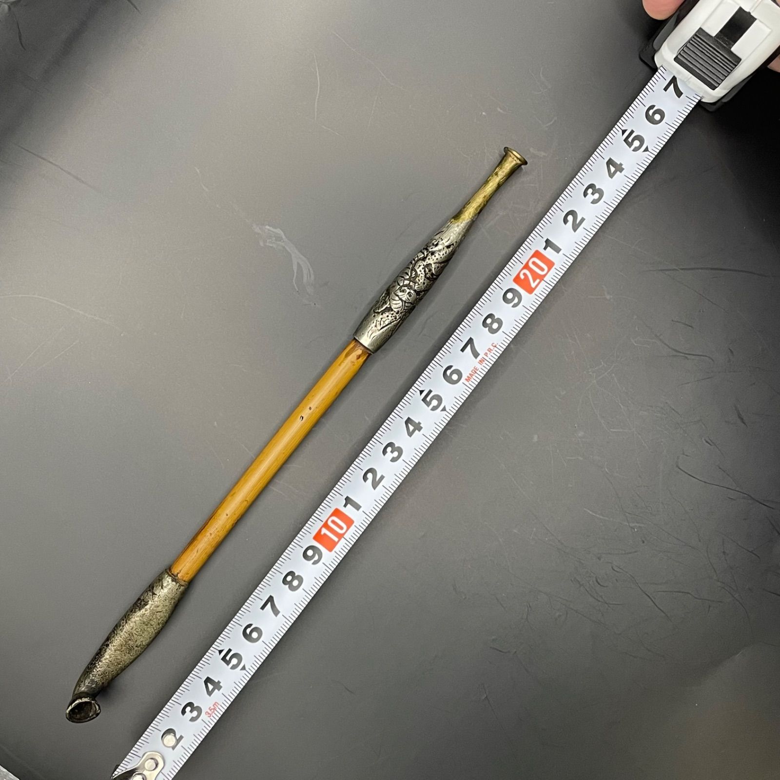 刻印あり】時代煙管 45.53g 重厚 彫金 金彩色 明治大正 刀装具職人技