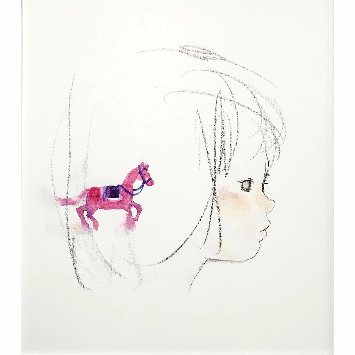 いわさきちひろ 「紫色の馬と少女」 色紙額 額付き 複製画 女の子