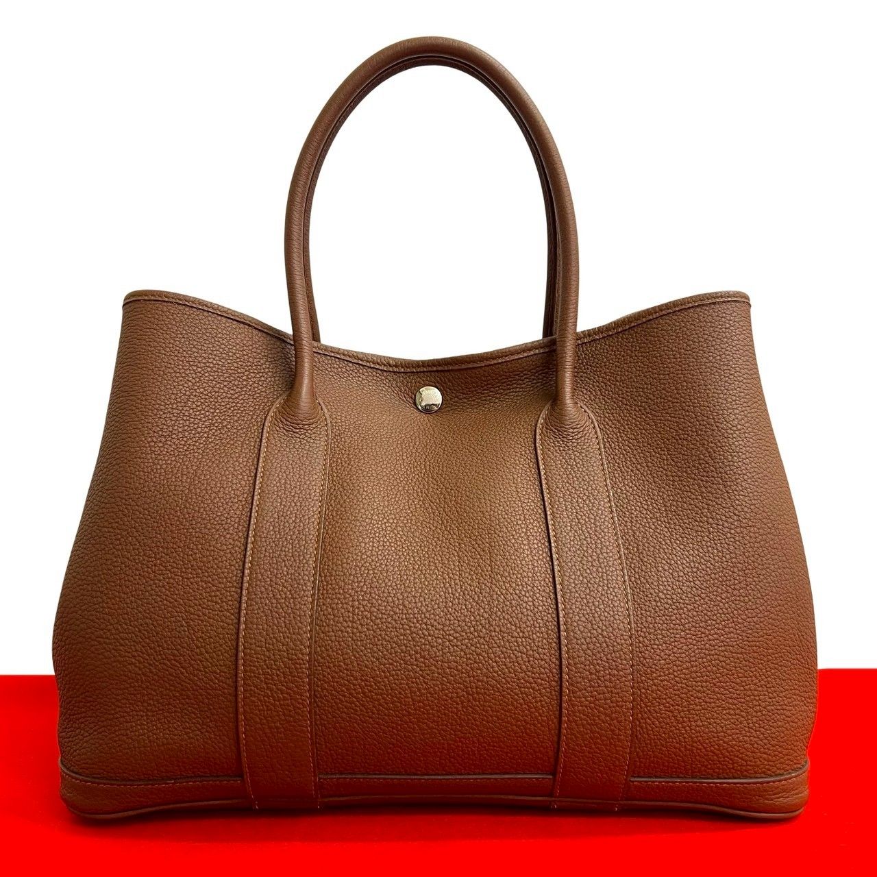 エルメス ガーデンパーティPM トートバッグ ブラウン レザー HERMES HERMES ガーデンパーティ PM ゴールド ブラウン レザー トートバッグ