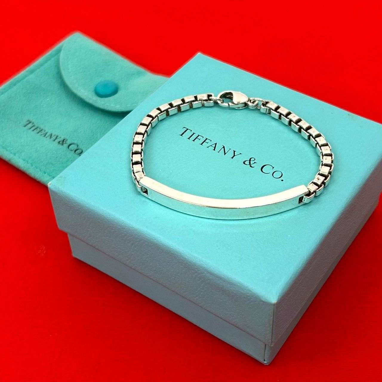 極美品✳︎TIFFANY ブレスレット ベネチアンリンク チェーン バングル 刻印 極 美品 袋付き TIFFANY&Co. ティファニー ベネチアンリンク ID