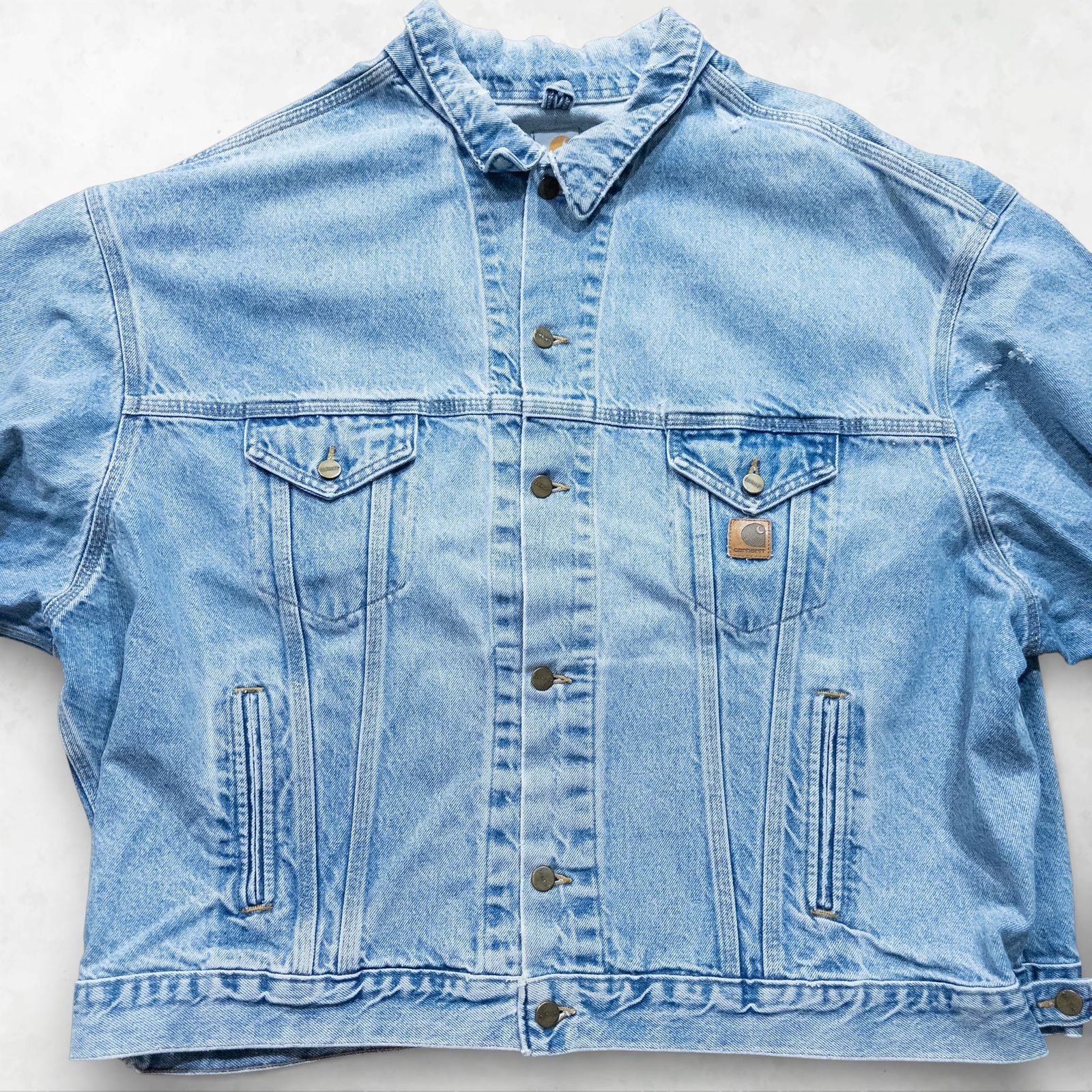 90s Carhartt デニムジャケット アイスブルー ダメージ加工 - メルカリ