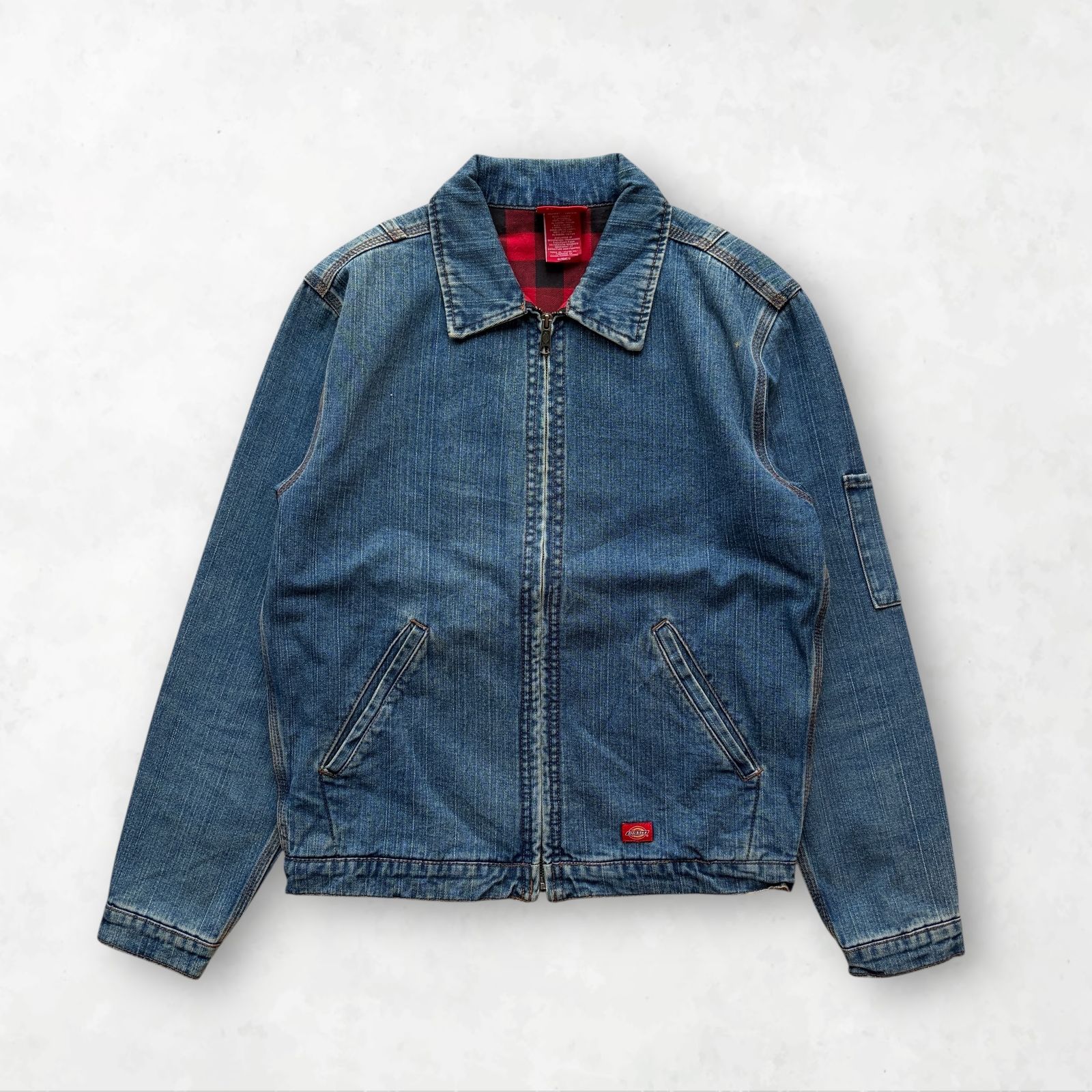 90s Dickies デニムジャケット バッファローチェック 裏地 縦落ち 