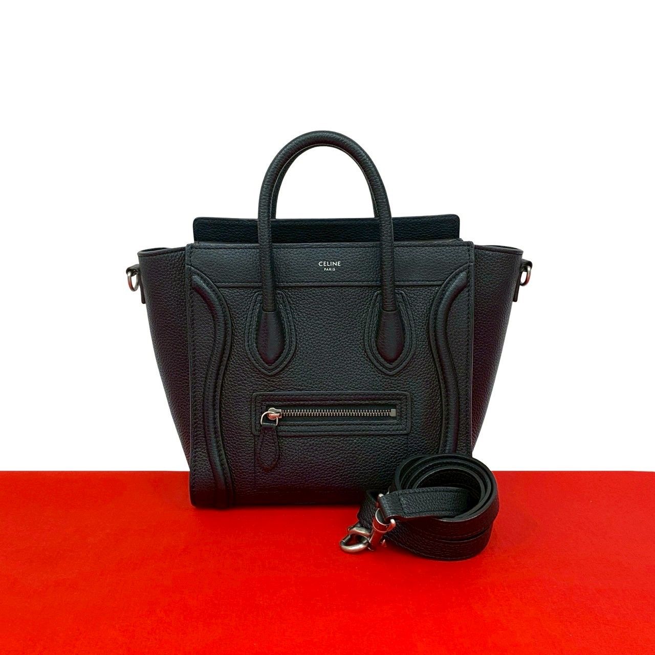 極 美品 CELINE セリーヌ ラゲージ ナノ ショッパー レザー 本革 2way