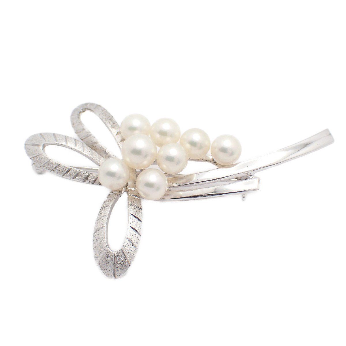 MIKIMOTO ミキモト リボン リーフモチーフ ブローチ シルバー/パール8