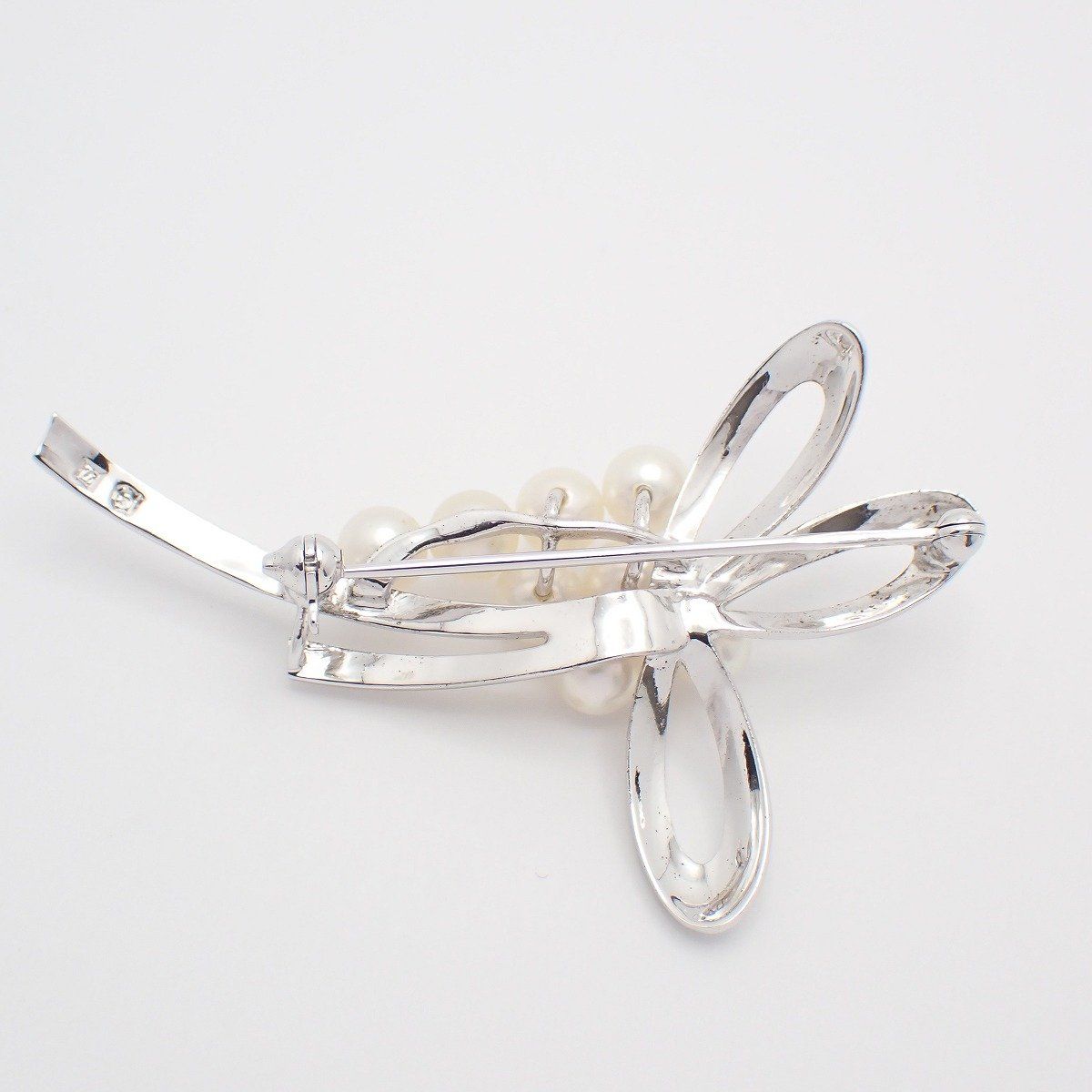 MIKIMOTO ミキモト リボン リーフモチーフ ブローチ シルバー/パール8