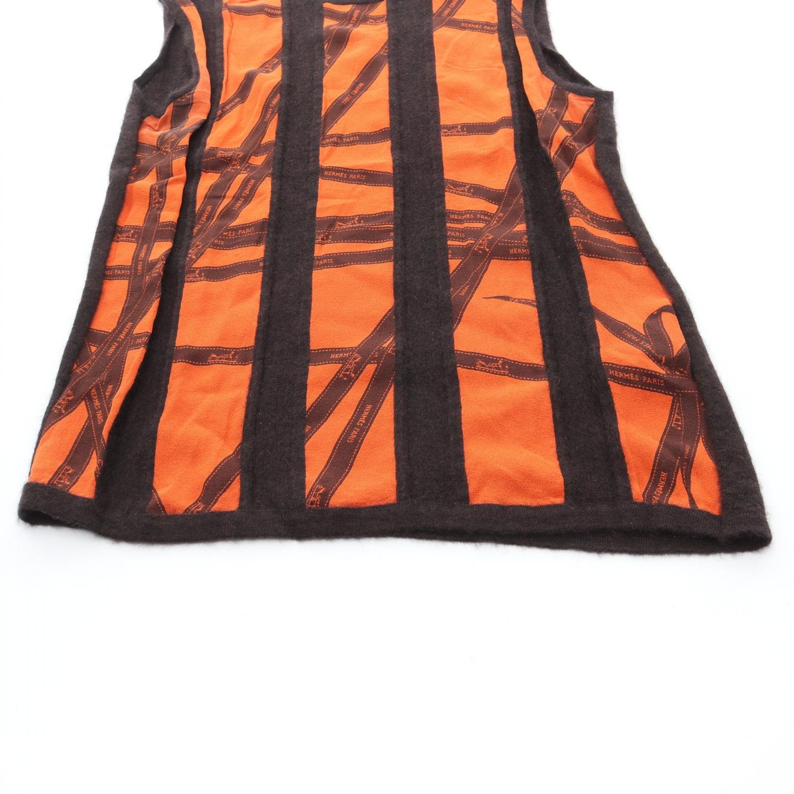 エルメス HERMES ニット ボルデュックリボン オレンジxブラウン シルク 
