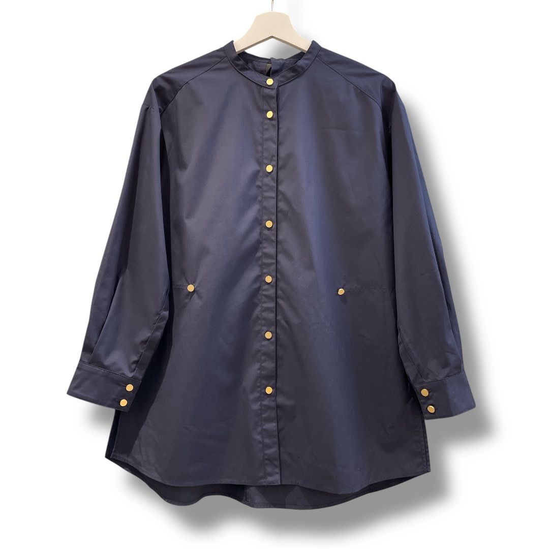 美品 LOUNIE ルーニィ 5WAY バンドカラービッグシャツ ネイビー 濃紺 