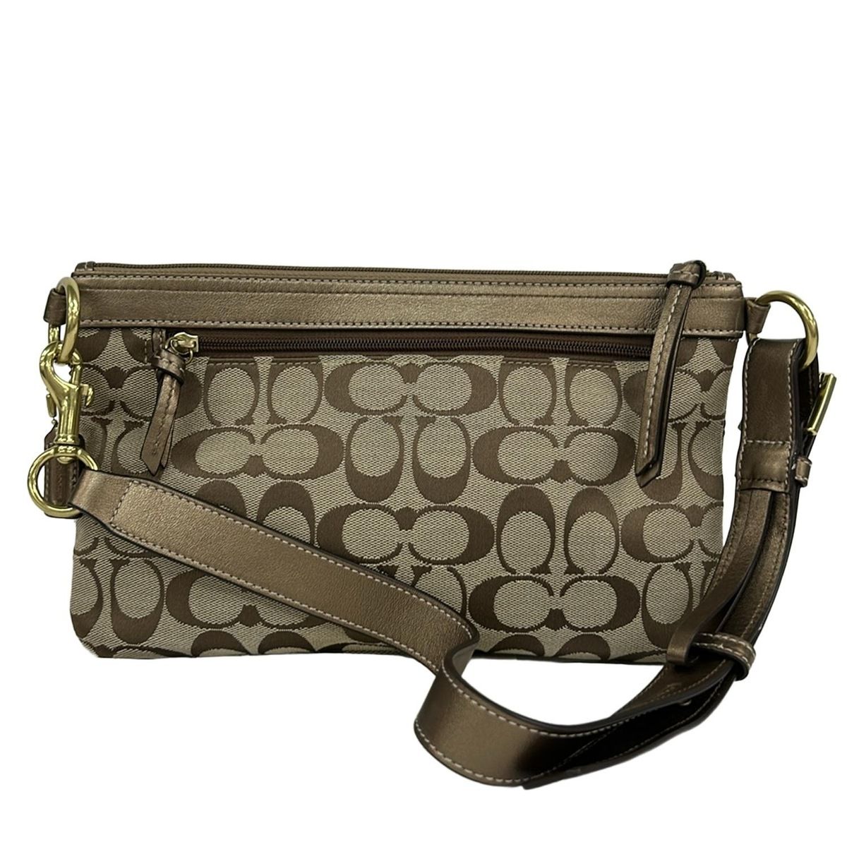 COACHウエストポーチ シグネチャー柄 COACH(コーチ) ウエストポーチ美品 シグネチャー柄 カーキ×ブロンズ