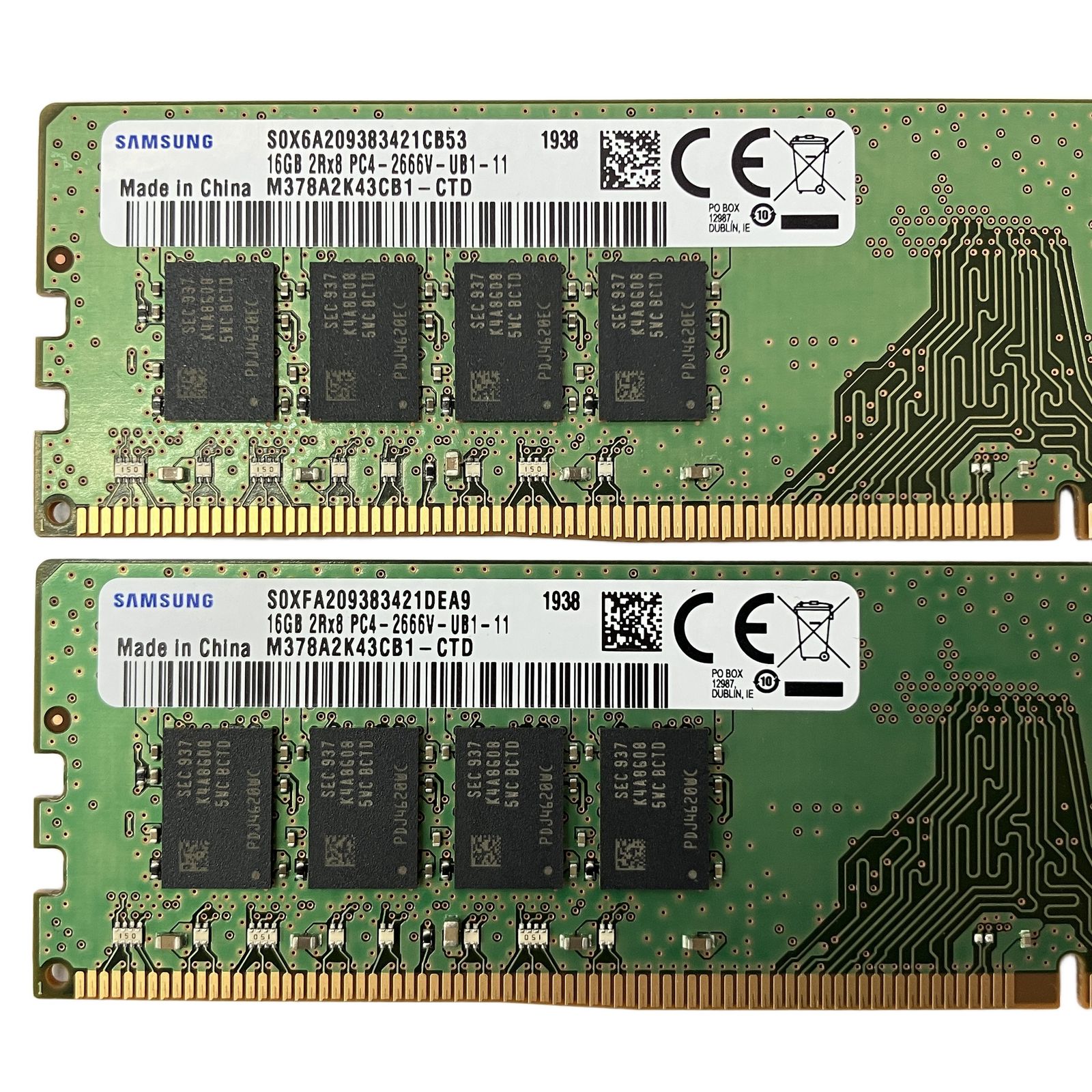 Samsung メモリー DDR4 16GB×2枚 計32GB(管理番号:15) Samsung メモリー DDR4 16GB×2枚 計32GB(管理番号:15) SAMSUNG