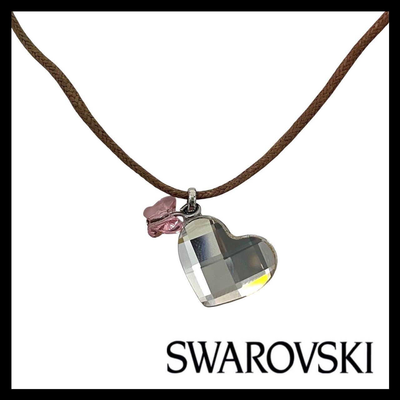 M【SWAROVSKI】ハート 蝶 ネックレス クリスタル ピンク バタフライ 