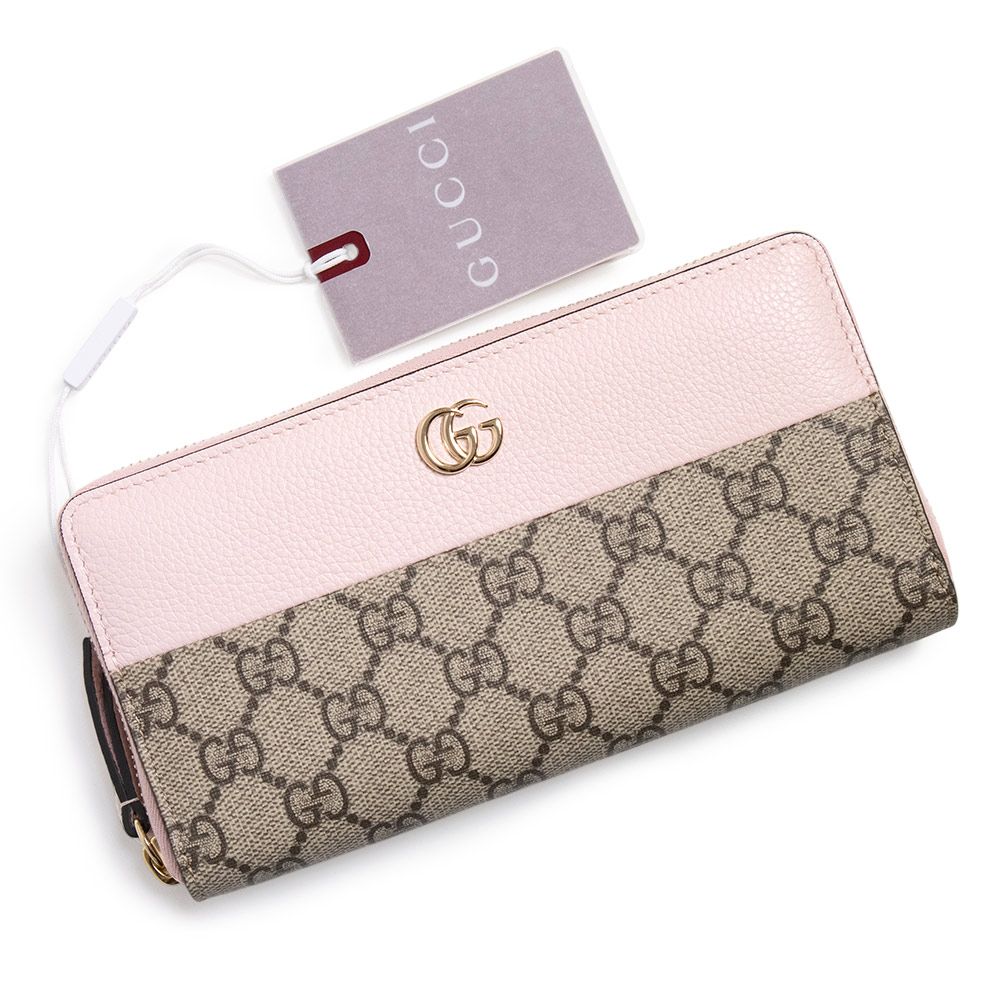 GUCCIシマラウンドファスナー長財布 ロングウォレット ピンクベージュ