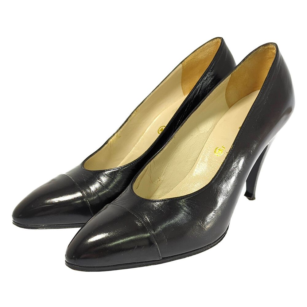 CHANEL シャネル レザー 8cmヒール パンプス 靴 5 ブラック CHANEL シャネル レザー 8cmヒール パンプス 靴 5 ブラック