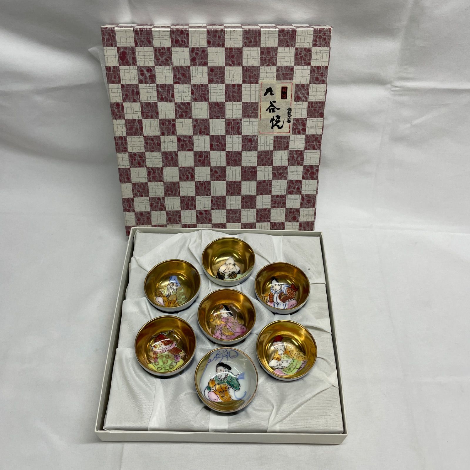 ◇ 九谷焼 七福神 金彩 盃 セット【長期保管品/汚れ・塗装剥がれあり