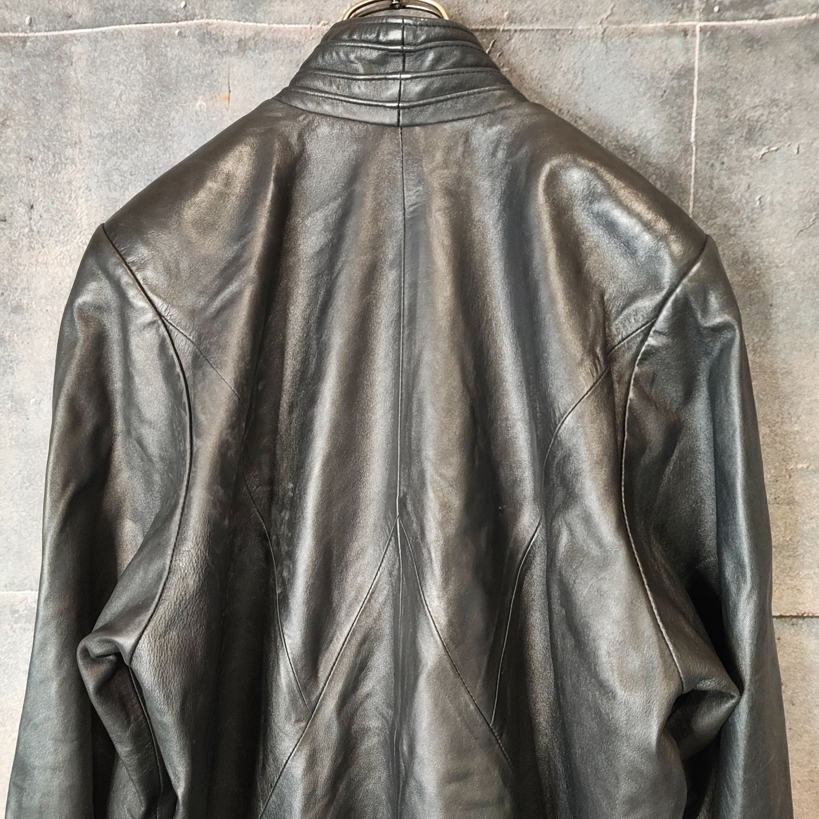 希少 80s 羊革 レディース仕立て プリーツ デザイン レザー ハーフ