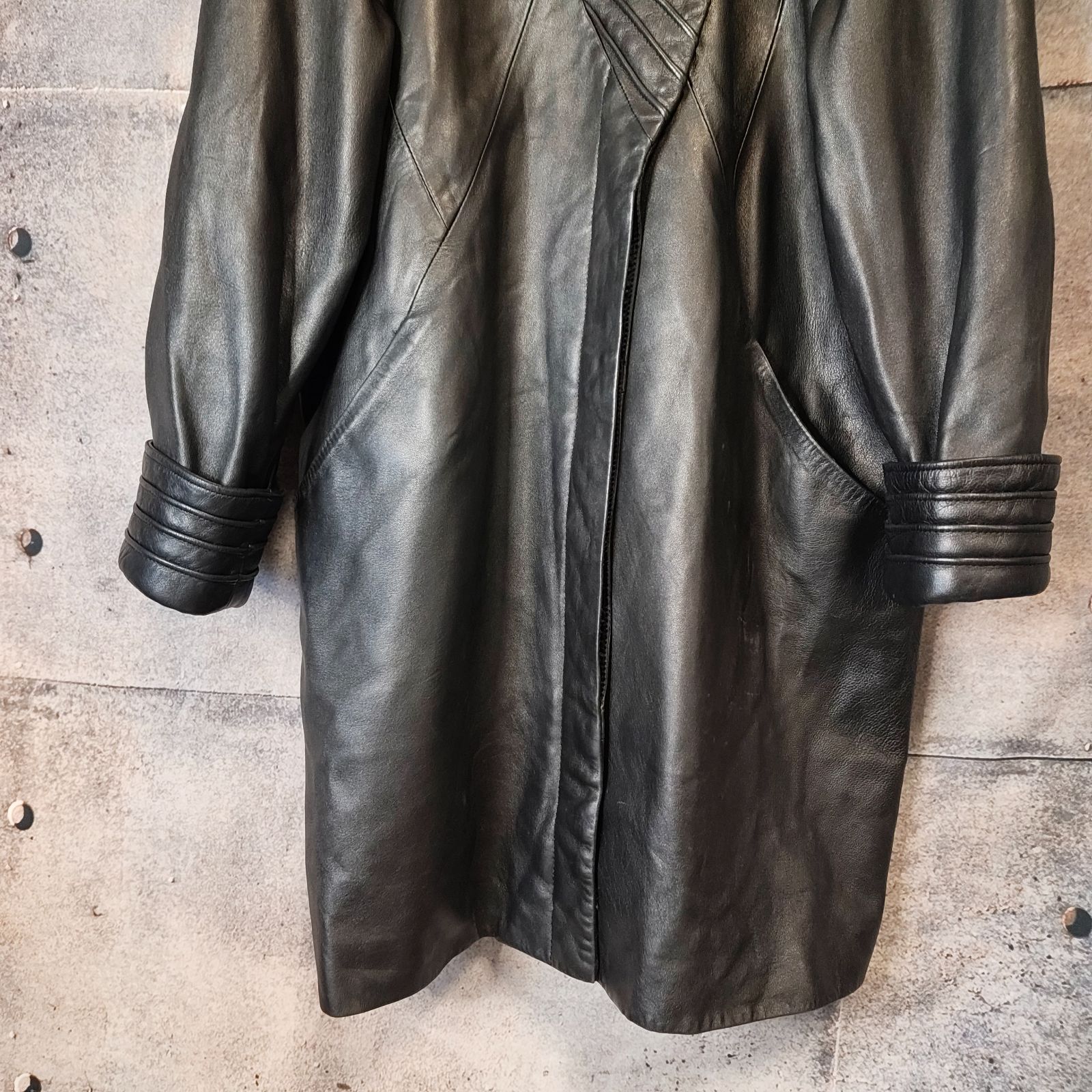 希少 80s 羊革 レディース仕立て プリーツ デザイン レザー ハーフ 