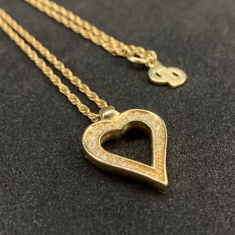 美品　Christian Dior　ディオール　ネックレス　ラインストーン　ハート　ゴールド系　1137